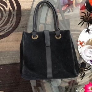 BATH & BODY WORKS BLACK 100% LEATHER SUADE TOTE PURSE GREAT CONDITION!